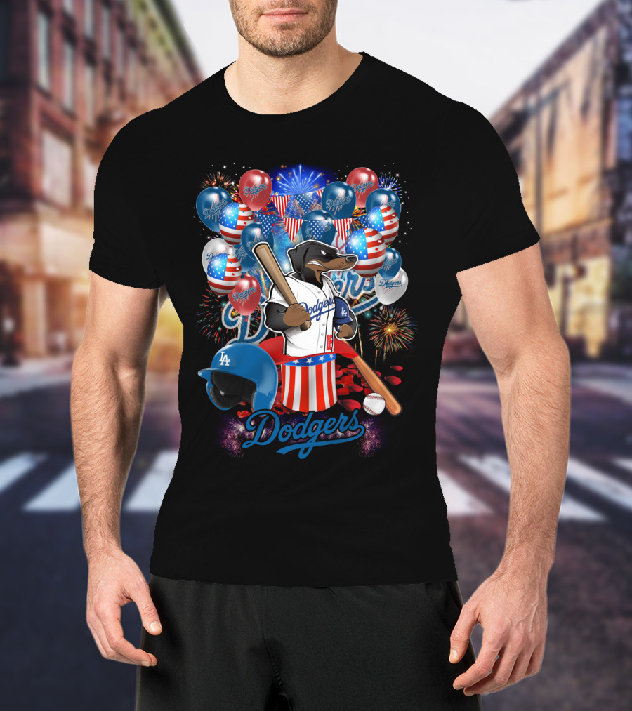 Mlb Los Angeles Dodgers Patriotic Celebration With Fireworks And Balloons T-Shirt