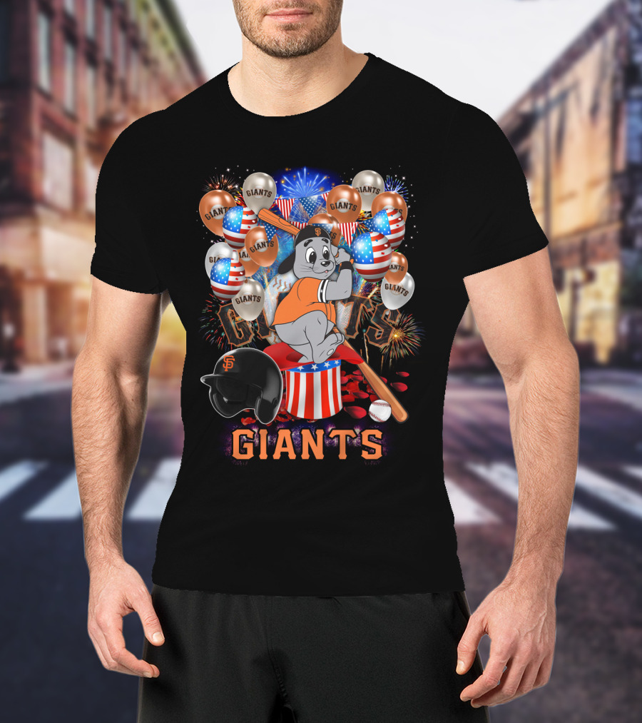 Mlb San Francisco Giants Fireworks Balloons Baseball Bat Helmet T-Shirt