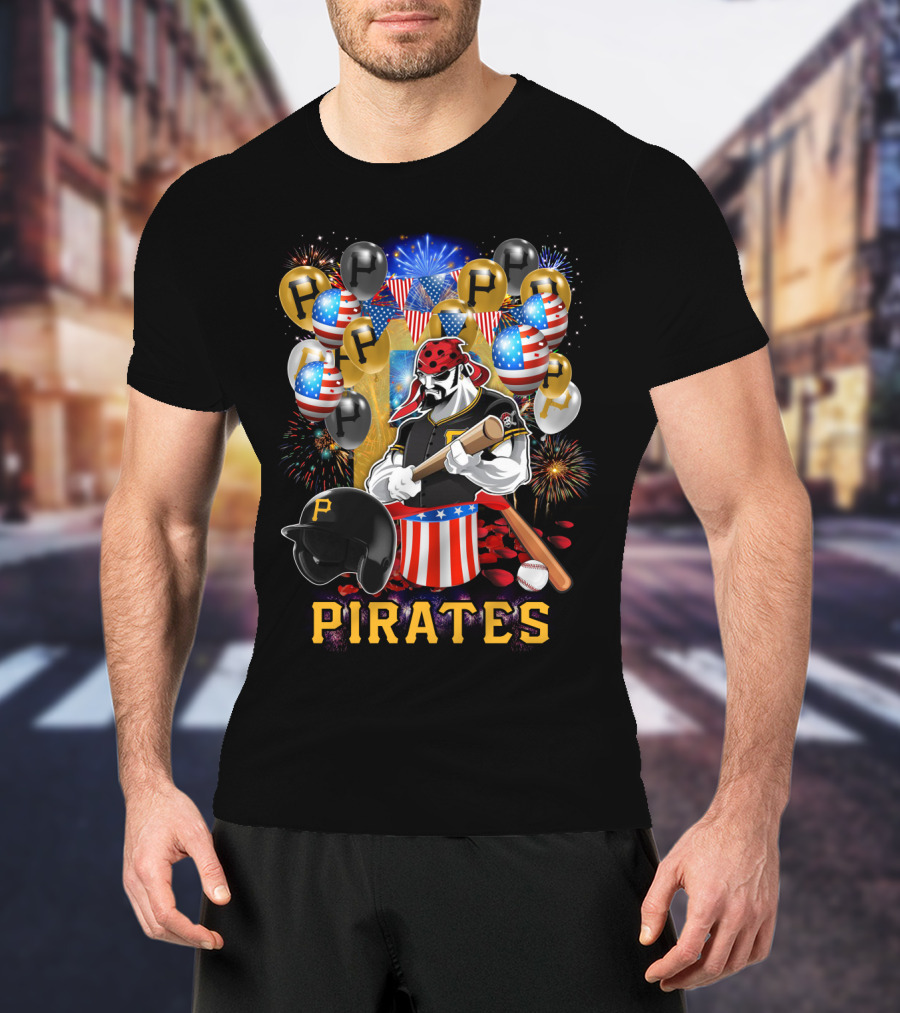 Mlb Pittsburgh Pirates Patriotic Fireworks Baseball Celebration T-Shirt