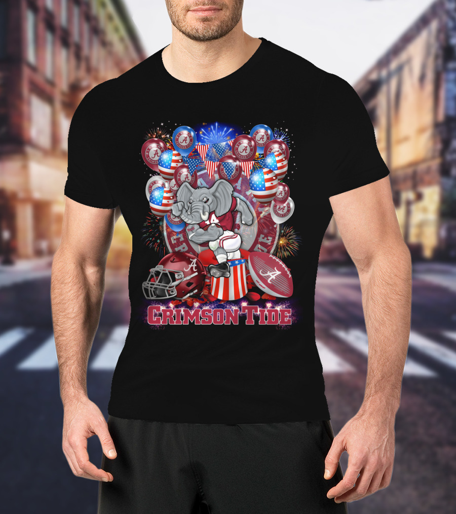 Ncaa Alabama Crimson Tide Elephant Fireworks Football Helmet Flag Balloons T-Shirt