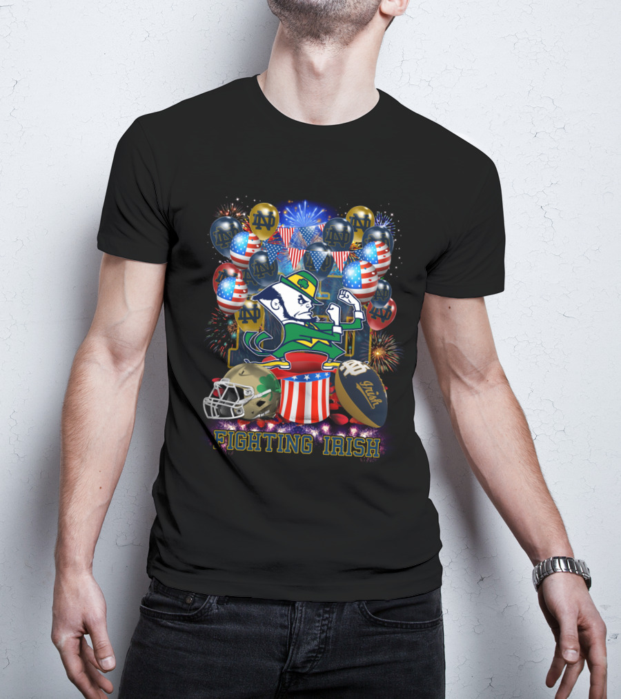 Ncaa Notre Dame Fighting Irish Notre Dame Leprechaun Fireworks Balloons Football Helmet T-Shirt
