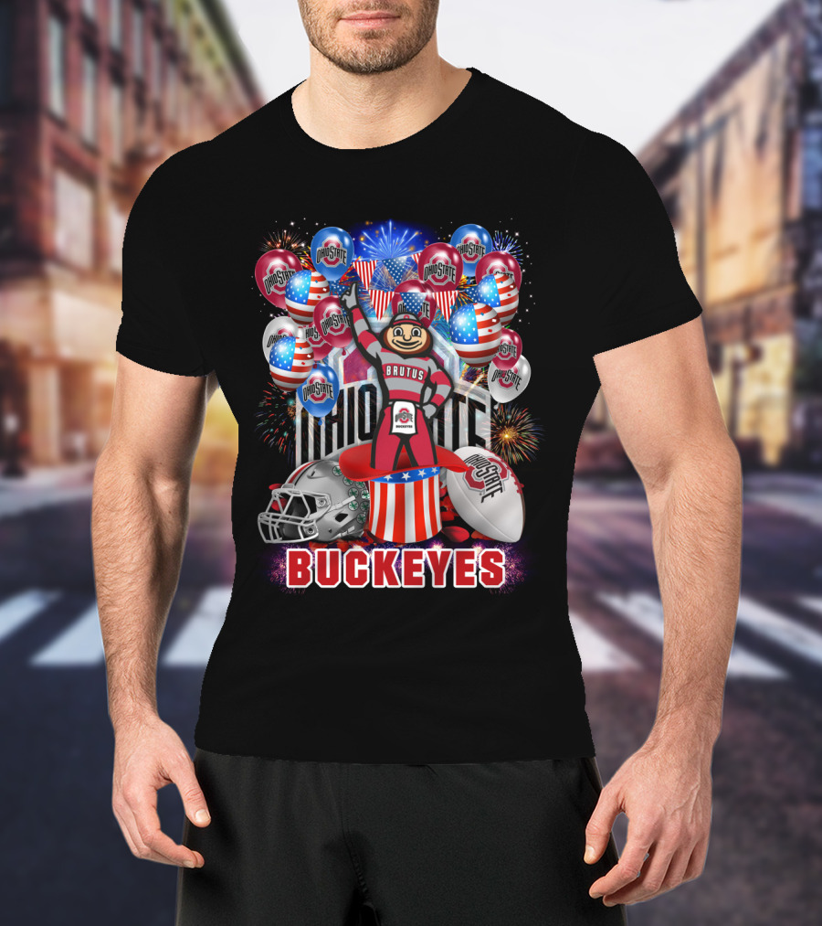 Ncaa Ohio State Buckeyes Brutus Mascot Fireworks And Balloons Celebration T-Shirt