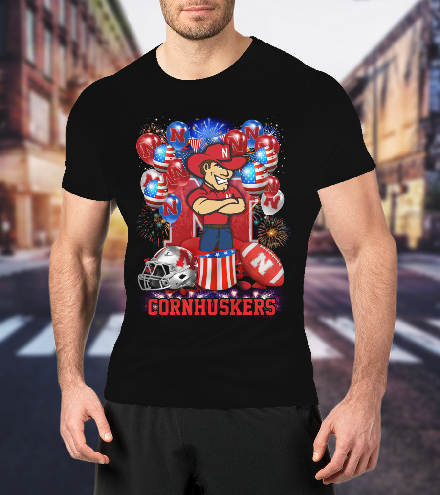 Ncaa Nebraska Cornhuskers Fireworks Balloons Football Helmet T-Shirt
