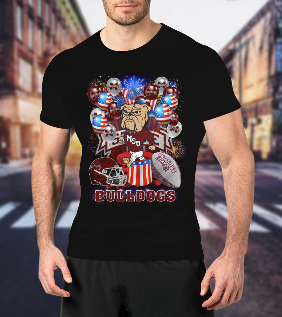 Msu Mississippi State Bulldogs Helmet Fireworks Football T-Shirt