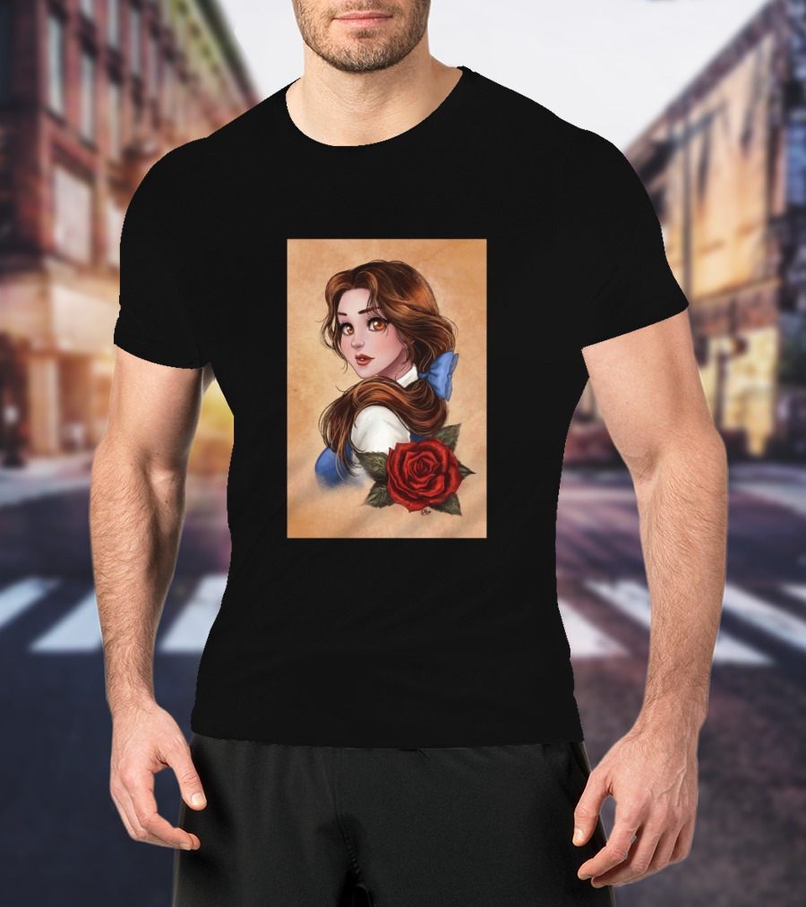 Great Picture Girl Rose With Blue Bow Brown Hair T-Shirt