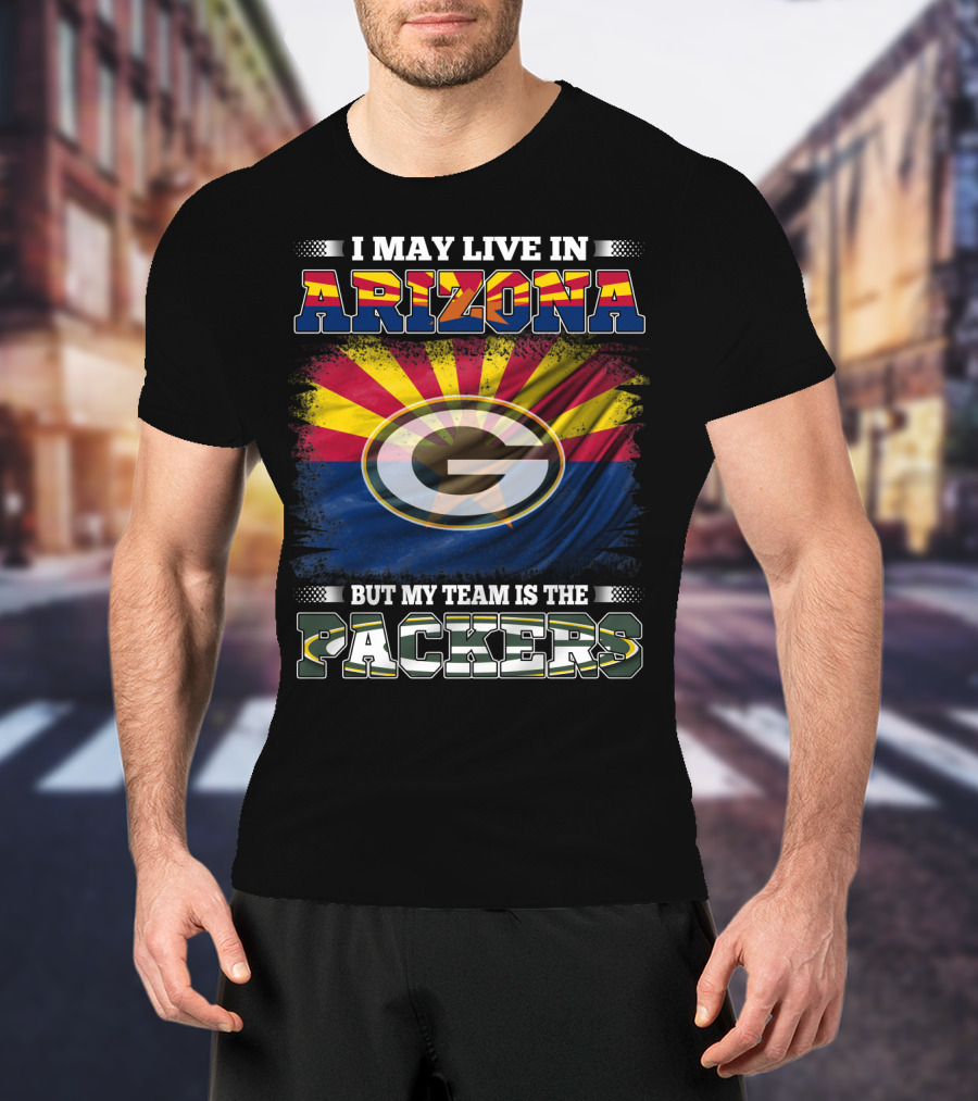 Arizona Living Packers Loyalty With Iconic Green Bay Logo And Flag Background T-Shirt