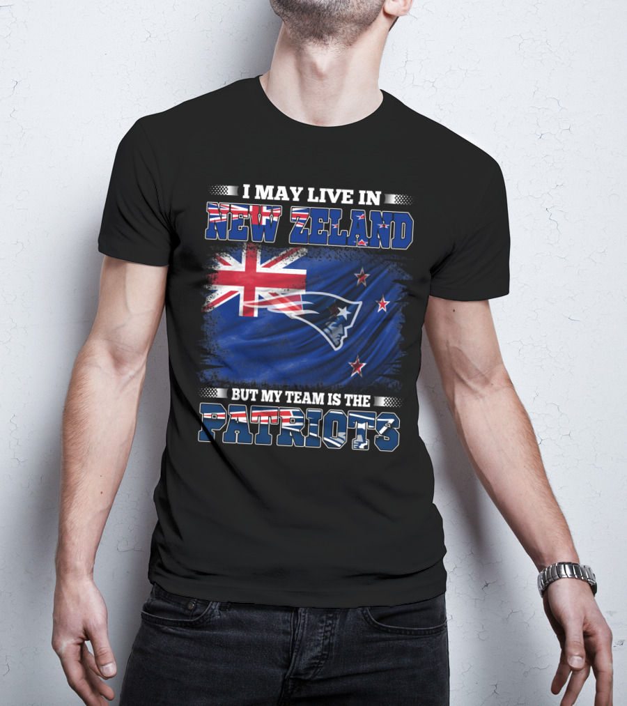 Patriots Fan Living In New Zealand With New England Logo And Flag Elements T-Shirt