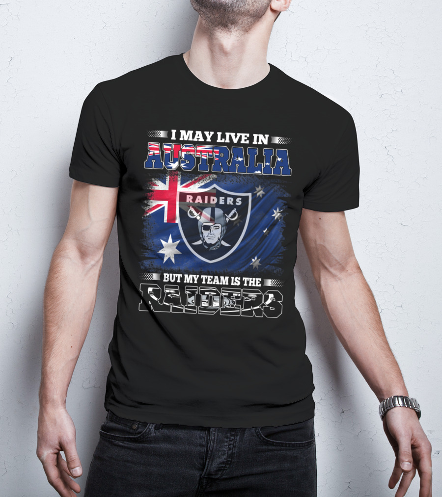 I May Live In Australia But My Team Is The Raiders Raiders Nfl Logo With Australian Flag T-Shirt