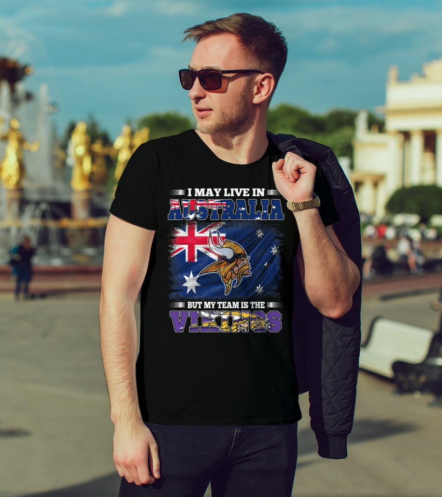 I May Live In Australia But My Team Is The Vikings Nordic Warrior And Australian Flag Fusion T-Shirt