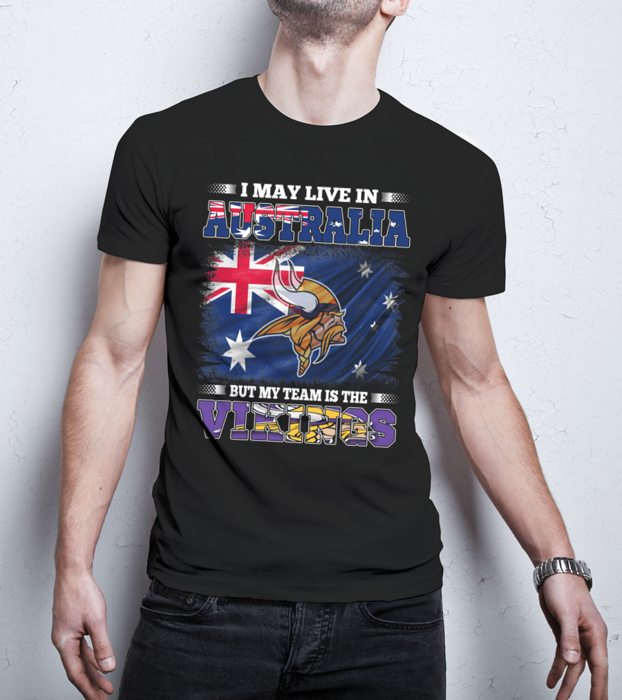 I May Live In Australia But My Team Is The Vikings Nordic Warrior And Australian Flag Fusion T-Shirt
