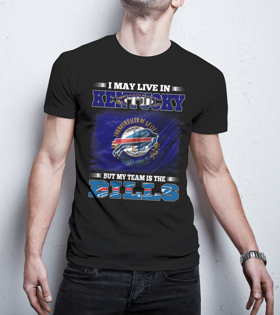 Kentucky Resident Proudly Supports Buffalo Bills With State Flag And Team T-Shirt
