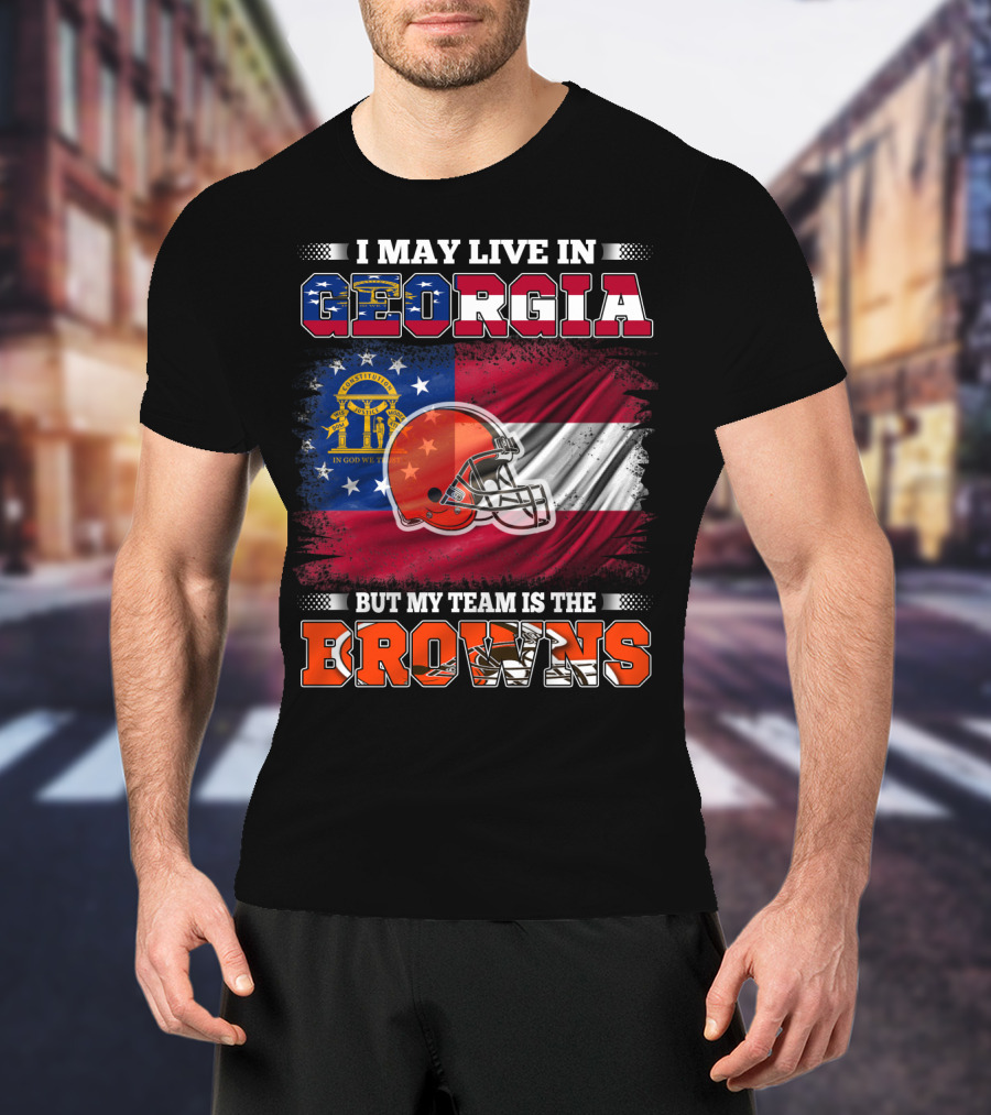 I May Live In Georgia But My Team Is The Browns Football Helmet Flag T-Shirt