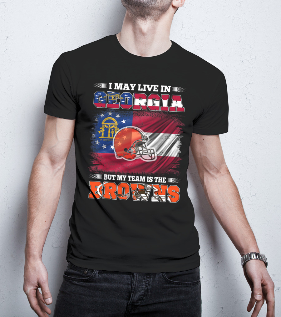 I May Live In Georgia But My Team Is The Browns Football Helmet Flag T-Shirt