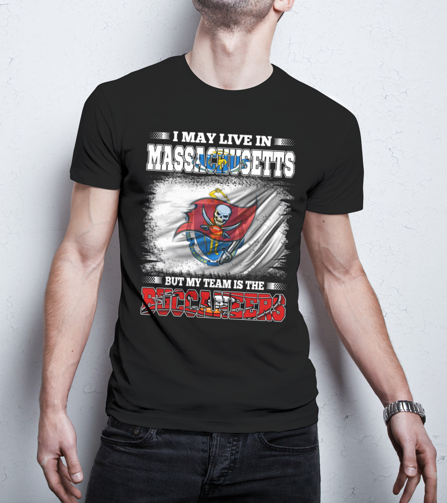 Massachusetts Resident Supporting Buccaneers With Flag And Skull T-Shirt