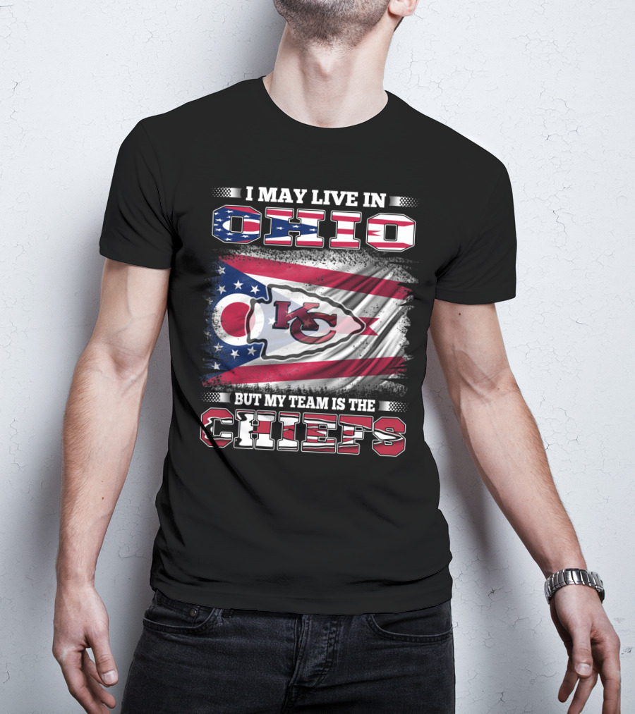 I May Live In Ohio But My Team Is The Chiefs KC Football Flag T-Shirt