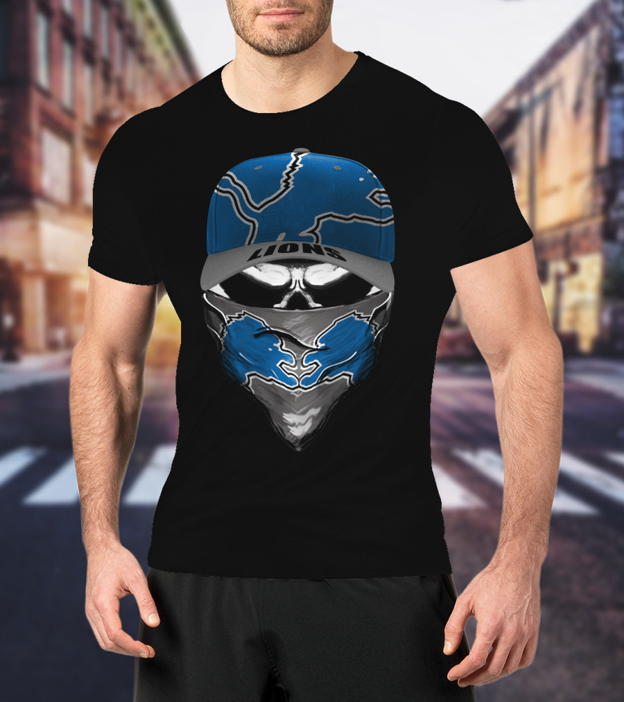 DETROIT LIONS LIONS Blue Skull Cap And Bandana T-Shirt
