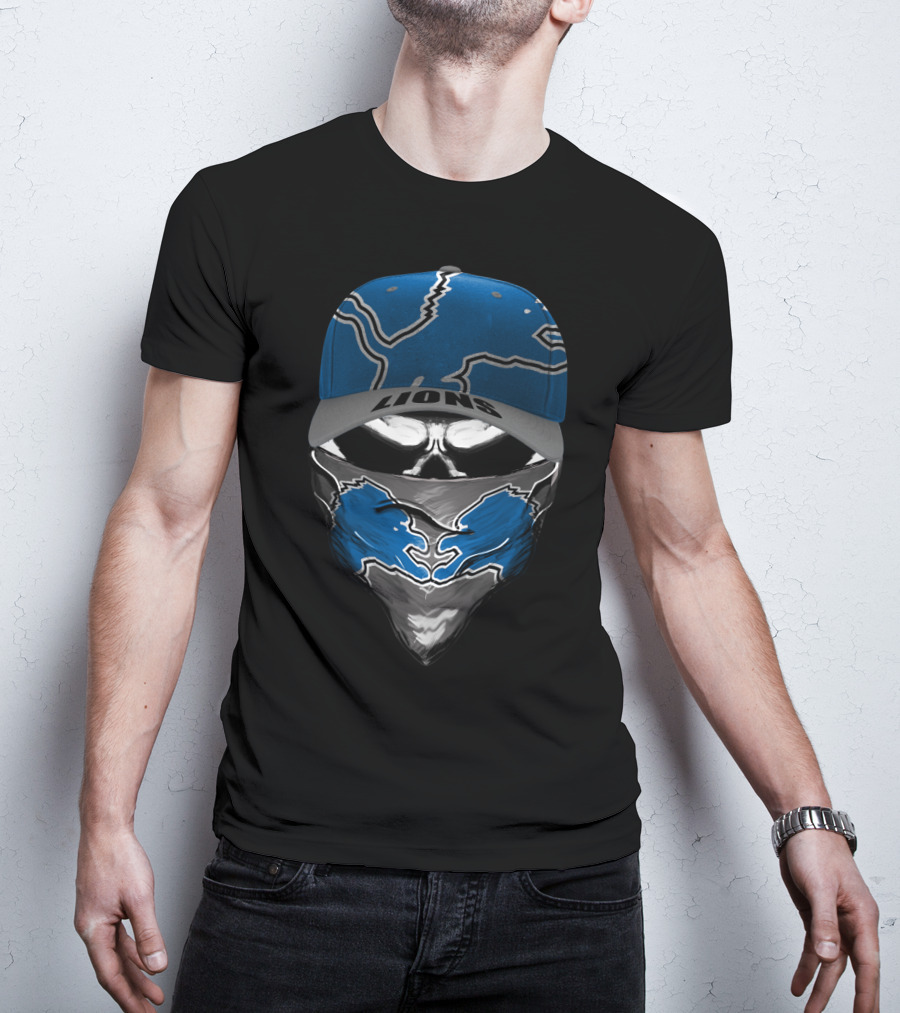 DETROIT LIONS LIONS Blue Skull Cap And Bandana T-Shirt