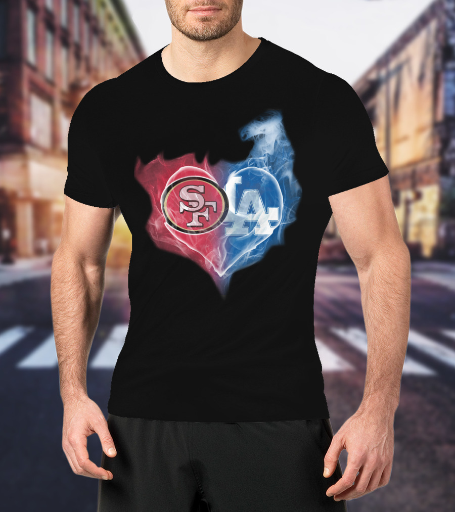49ers SF And LA Dodgers Heart Fusion T-Shirt