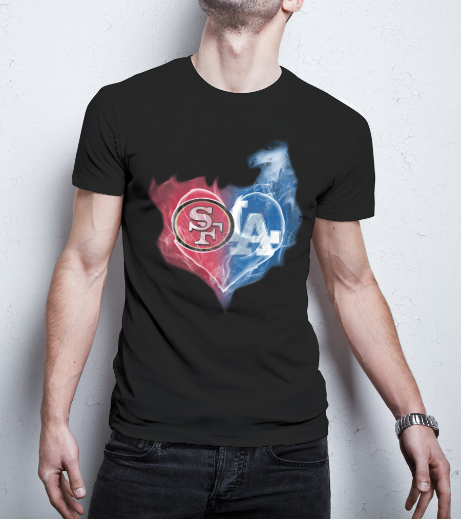 49ers SF And LA Dodgers Heart Fusion T-Shirt