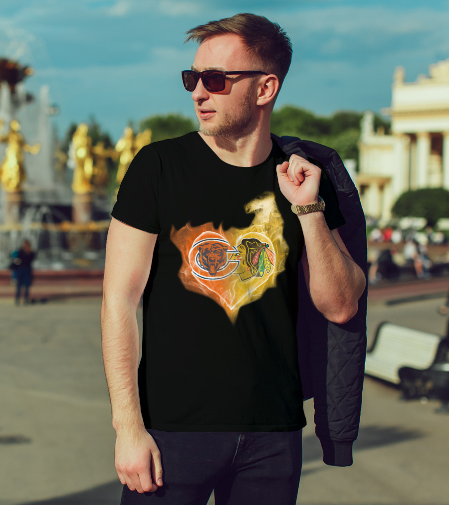 Bears Chicago Blackhawks Fire Heart T-Shirt