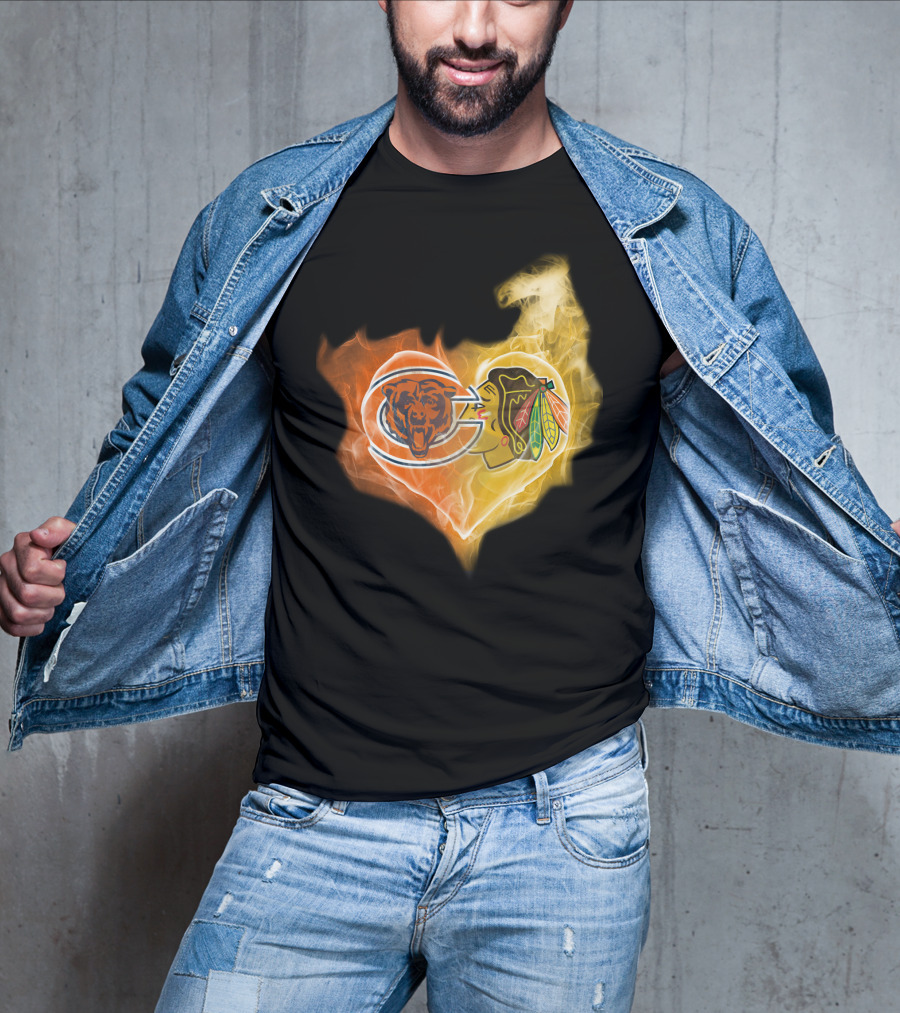 Bears Chicago Blackhawks Fire Heart T-Shirt