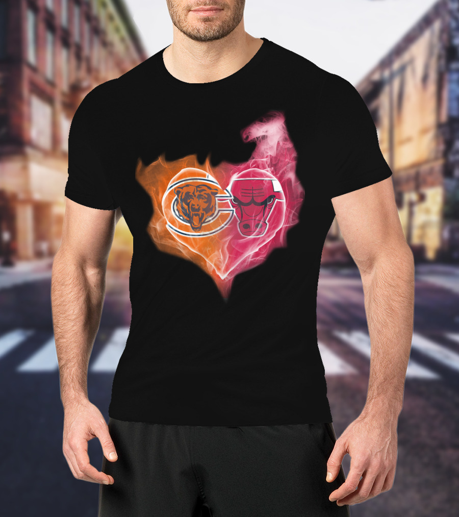 Bears Chicago Bulls Heart Logo Smoke T-Shirt