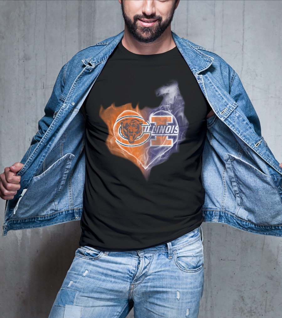 Chicago Bears Illinois Fighting Illini Heart Smoke T-Shirt