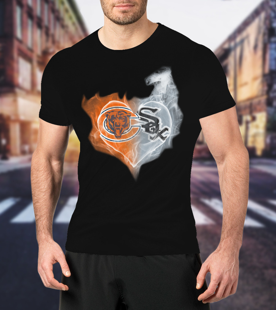 Bears White Sox Heart Logo Fire And Smoke Fusion T-Shirt