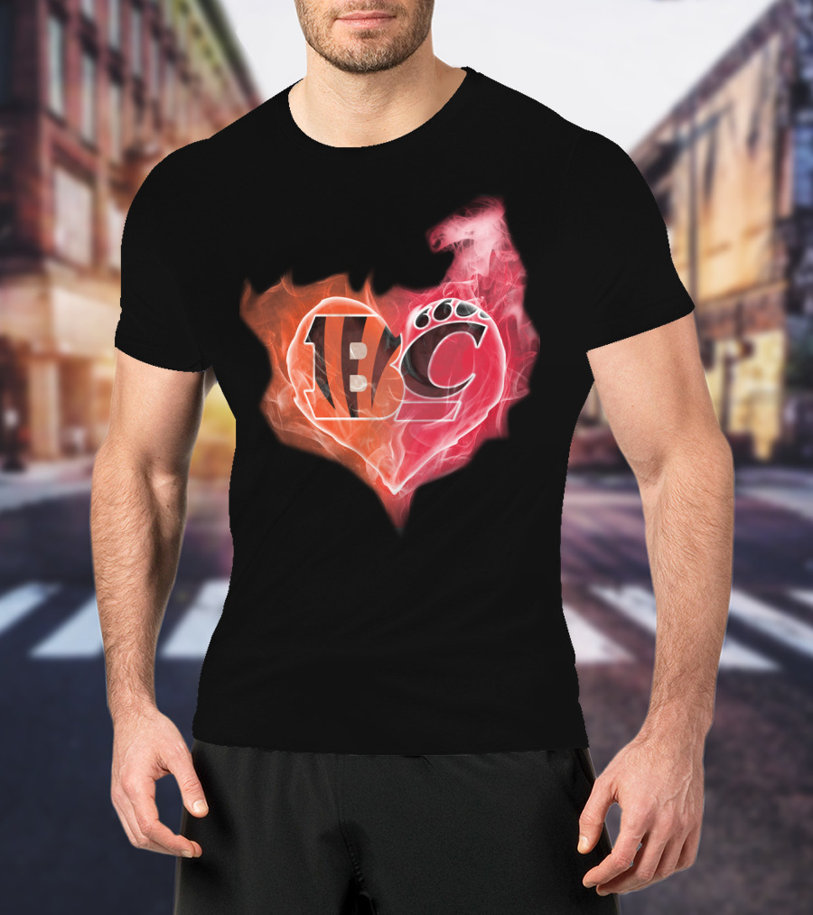 Bengals Cincinnati Bearcats Heart Paw Flame T-Shirt