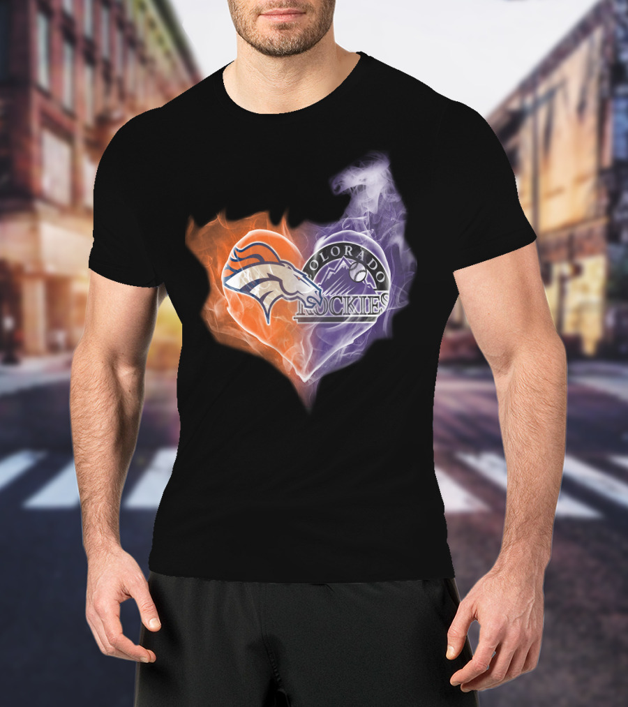 Broncos Colorado Rockies Heart Logo NFL MLB Smoke T-Shirt