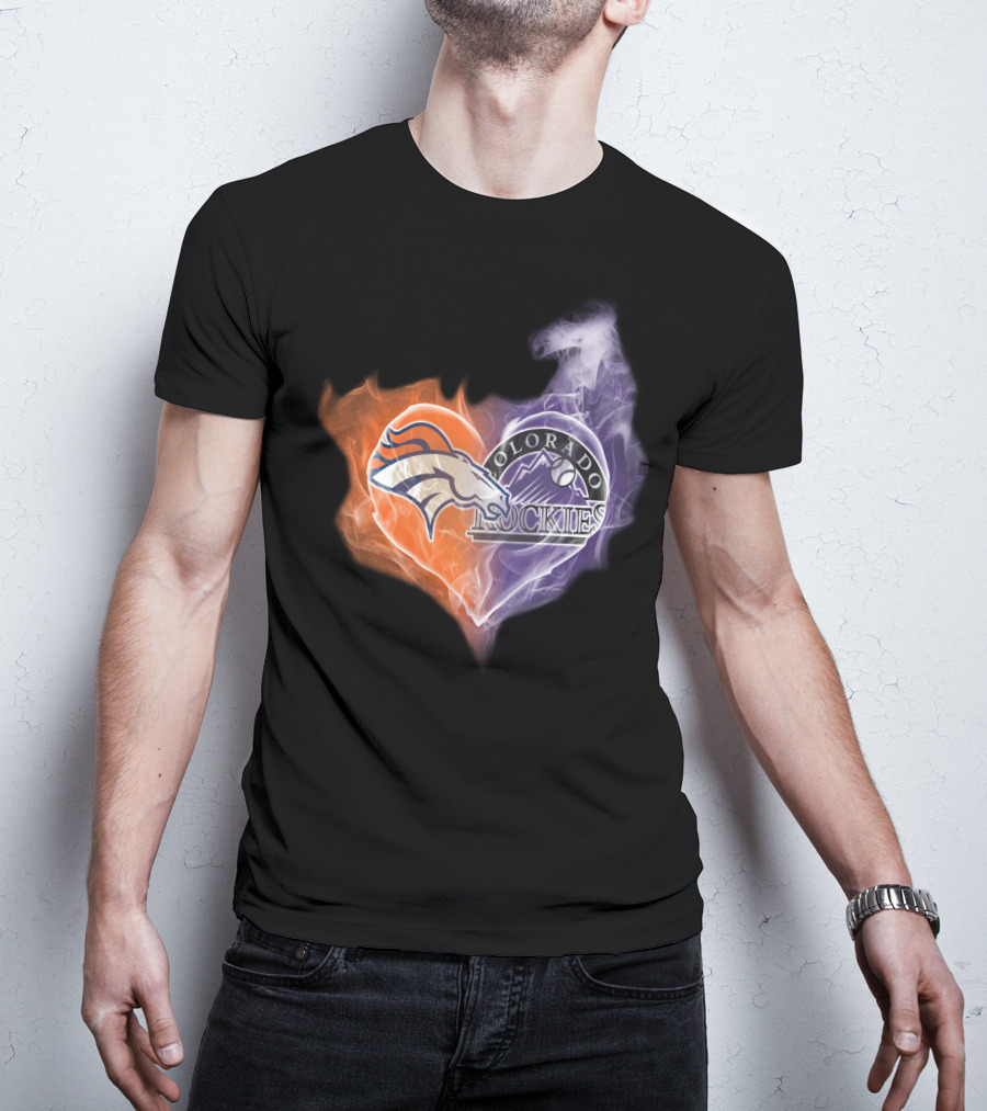 Broncos Colorado Rockies Heart Logo NFL MLB Smoke T-Shirt