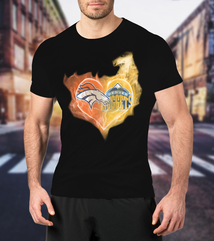 Denver Broncos Nuggets Heart Flame Fusion T-Shirt