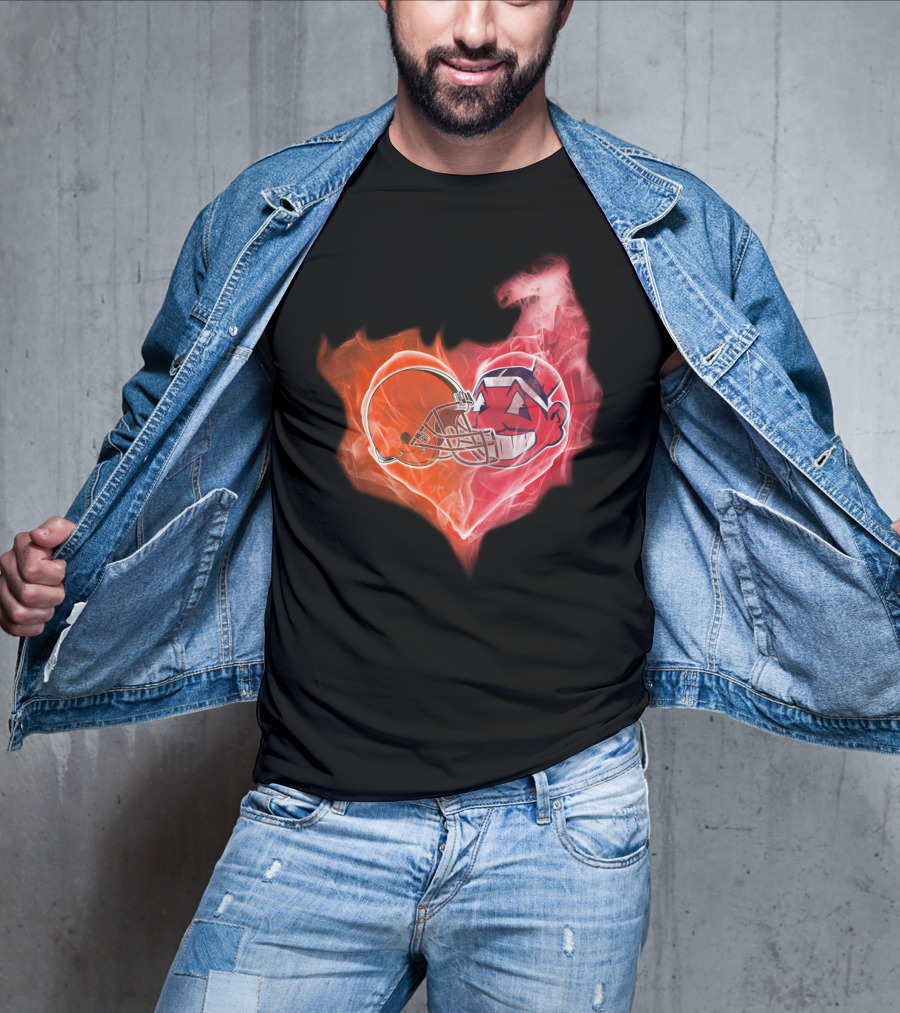Browns Cleveland Indians Helmet Heart Fire Fusion T-Shirt