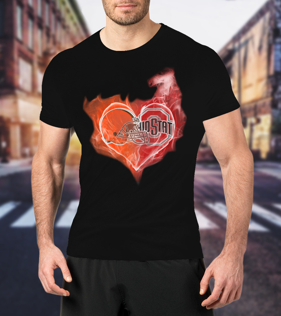 Browns Ohio State Buckeyes Flaming Heart T-Shirt