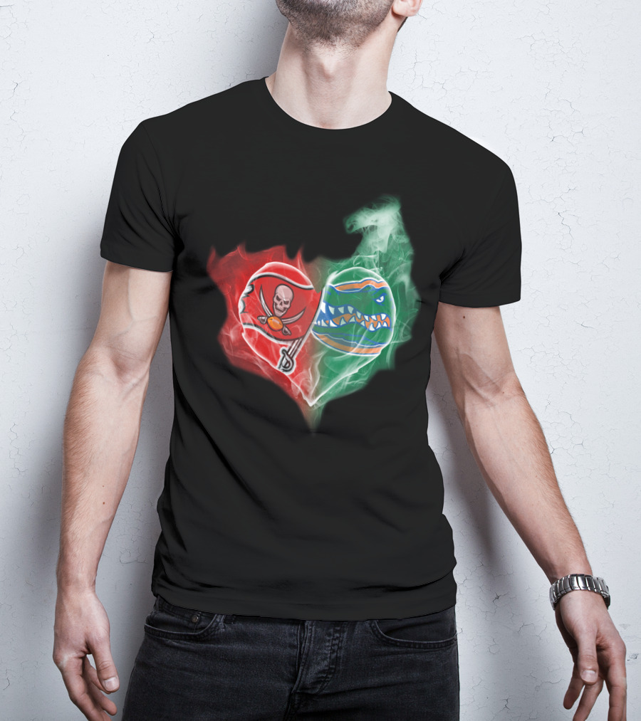 Buccaneers And Florida Gators Heart Smoke Logo Combination T-Shirt