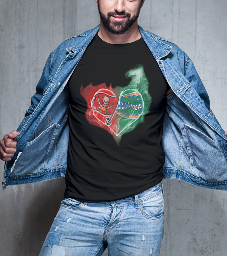 Buccaneers And Florida Gators Heart Smoke Logo Combination T-Shirt