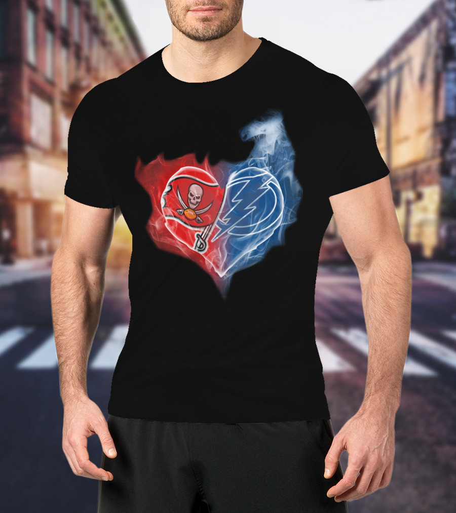 Buccaneers And Tampa Bay Lightning Heart Logo Fusion T-Shirt