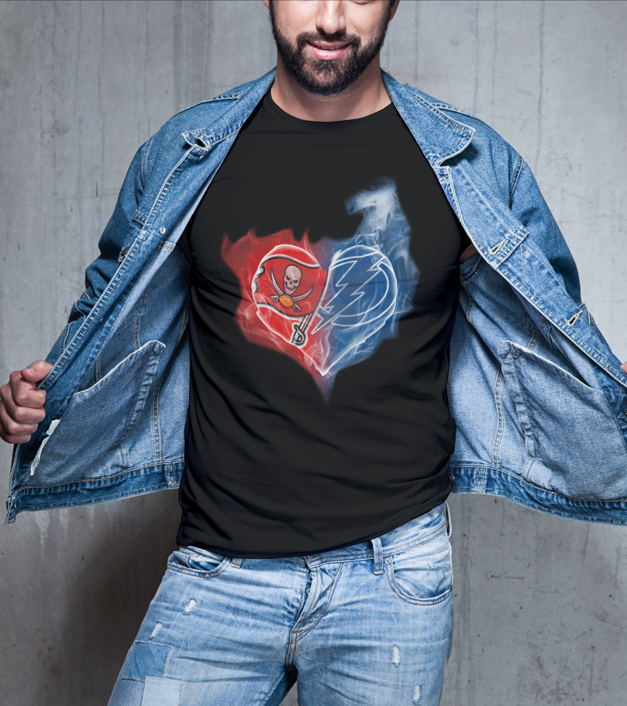 Buccaneers And Tampa Bay Lightning Heart Logo Fusion T-Shirt