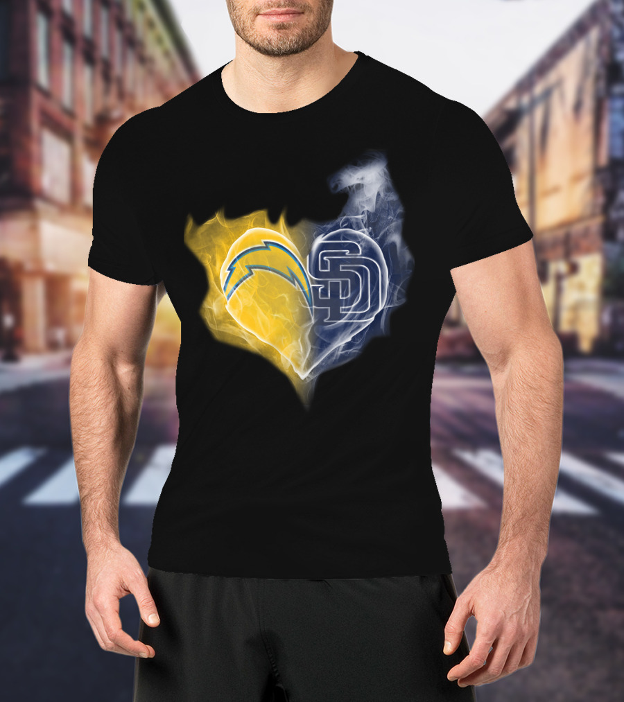 Chargers Padres Heart Symbol Collaboration T-Shirt