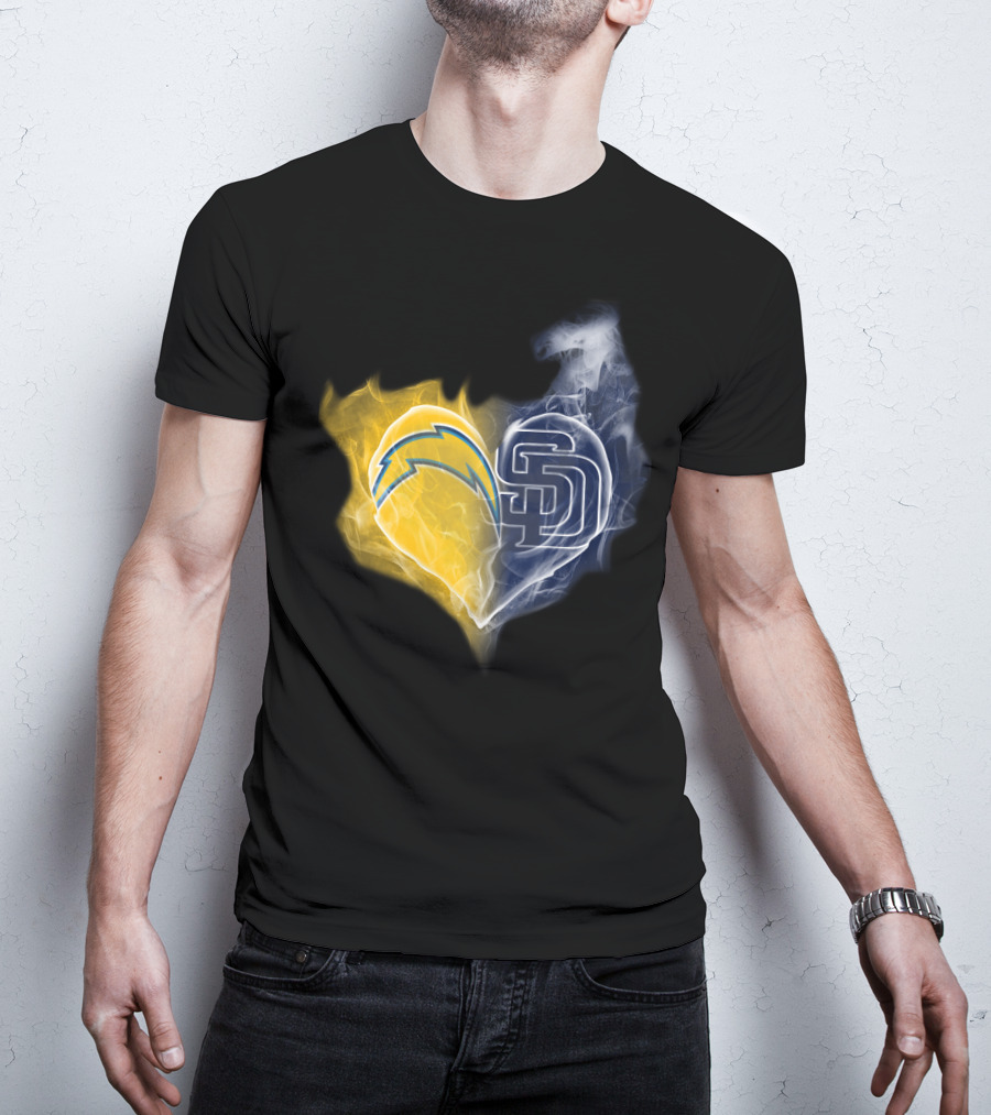 Chargers Padres Heart Symbol Collaboration T-Shirt