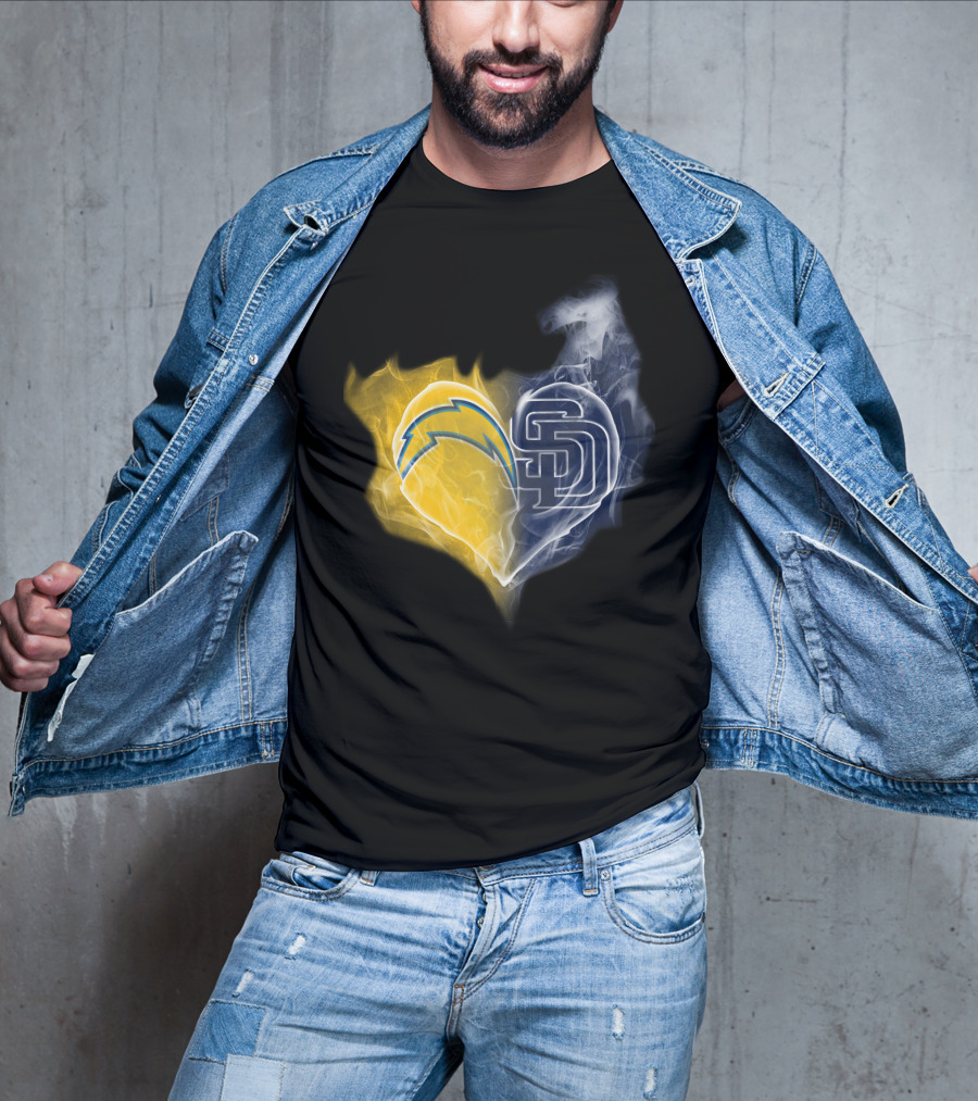 Chargers Padres Heart Symbol Collaboration T-Shirt