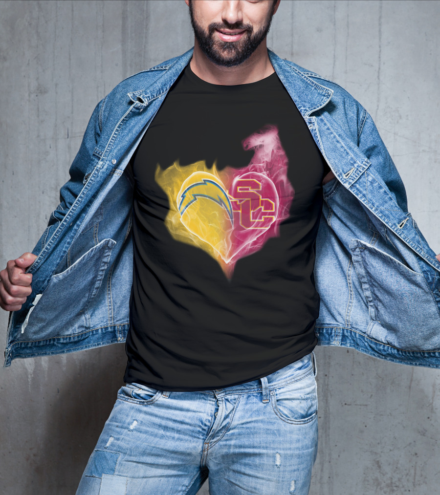 Chargers USC Trojans Heart Symbol Fusion T-Shirt