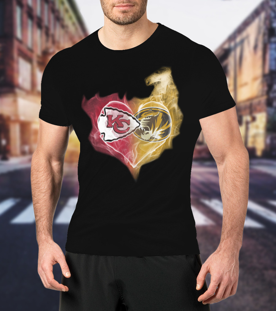 Chiefs Missouri Tigers Kc Smoke Heart T-Shirt