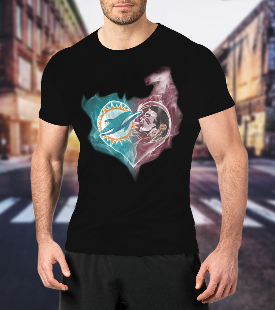 Miami Dolphins Florida State Seminoles Logo Heart Fusion T-Shirt