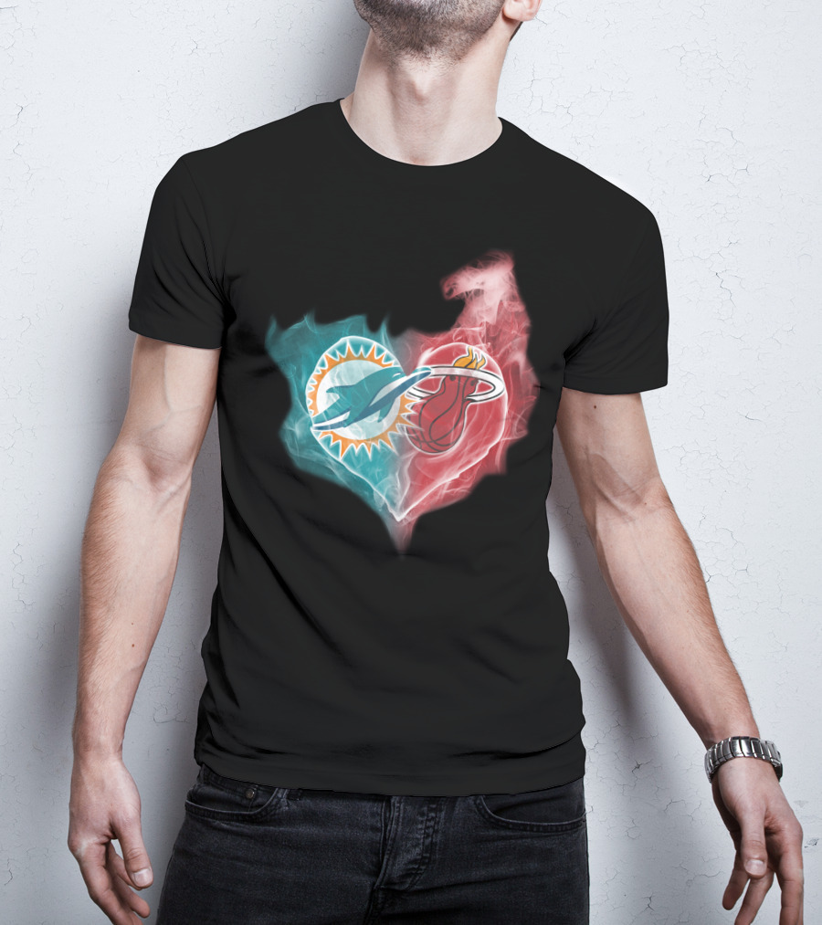 Dolphins Miami Heat Heart Logo Fusion T-Shirt