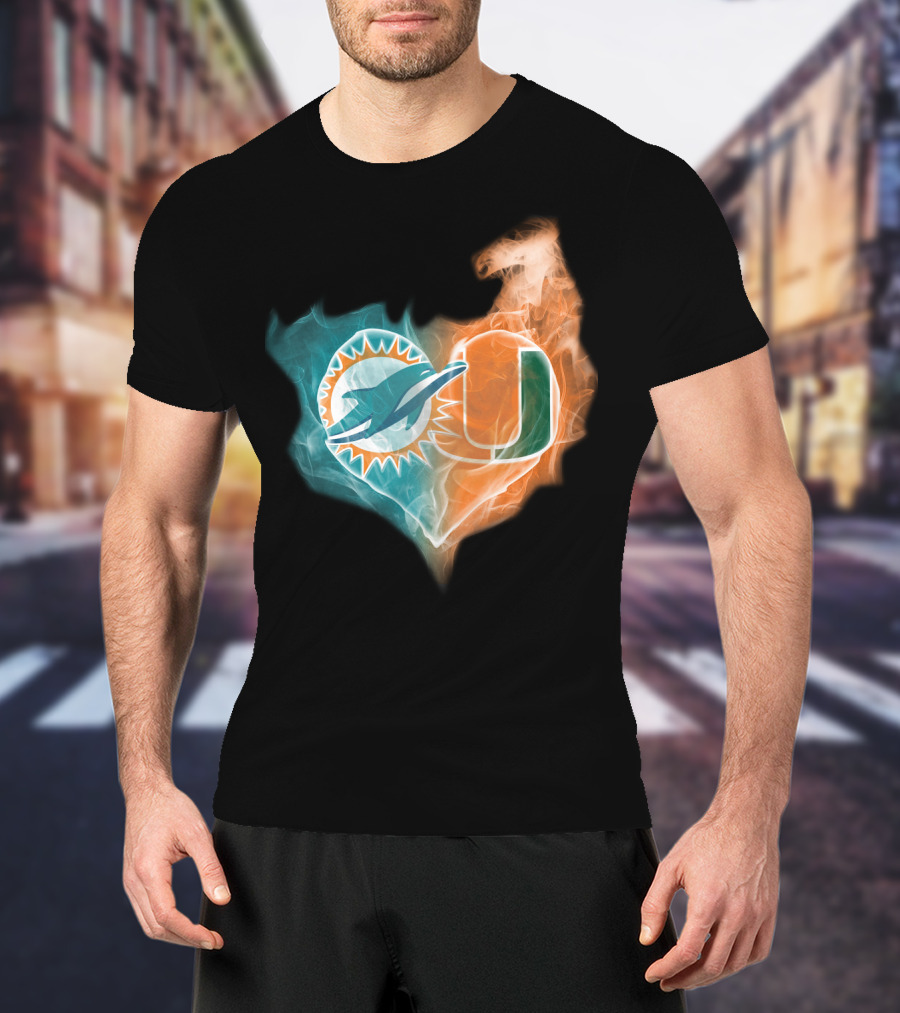 Miami Dolphins Hurricanes Heart Logo Fusion T-Shirt