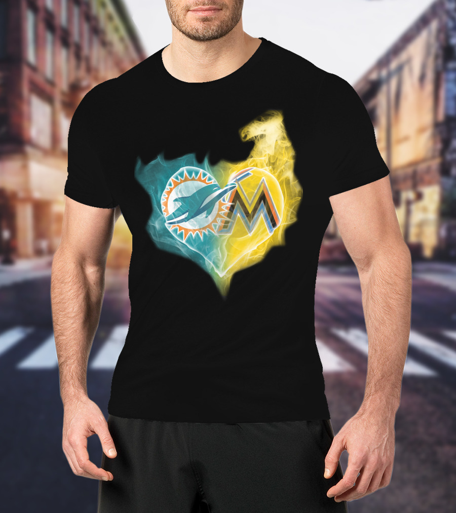 Dolphins Miami Marlins Heart Emblem T-Shirt