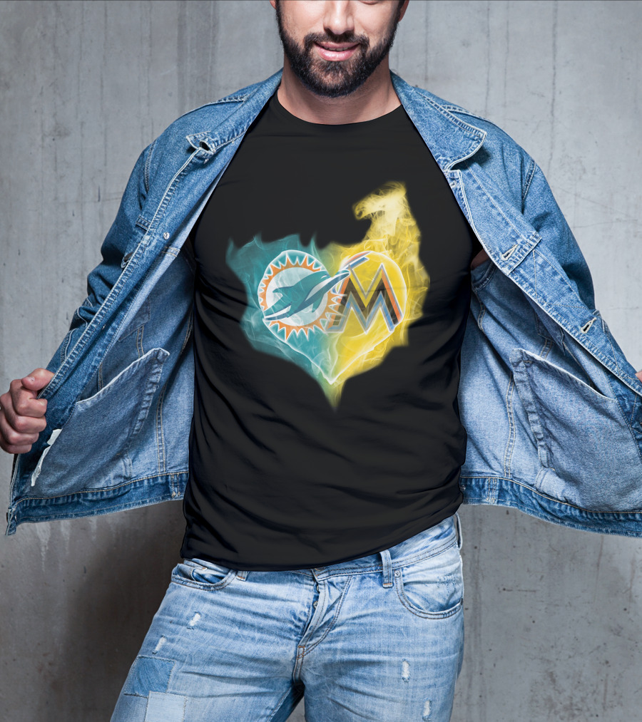 Dolphins Miami Marlins Heart Emblem T-Shirt