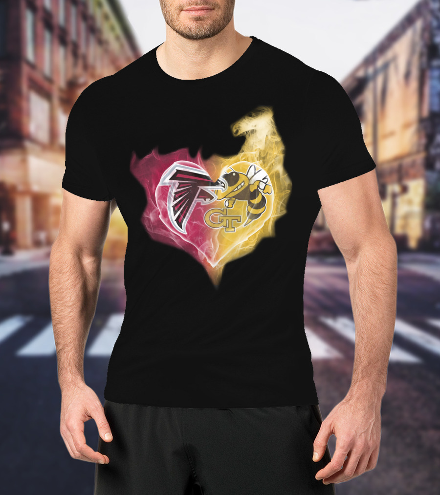 Falcons Georgia Tech Yellow Jackets Heart-Shaped Smoke Merge T-Shirt