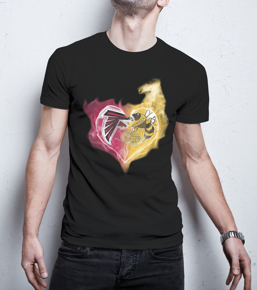 Falcons Georgia Tech Yellow Jackets Heart-Shaped Smoke Merge T-Shirt
